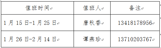 公司行政办公室2017年寒假值班表2